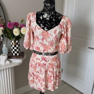 Express Floral Skirt & top Set in Pink and Cream